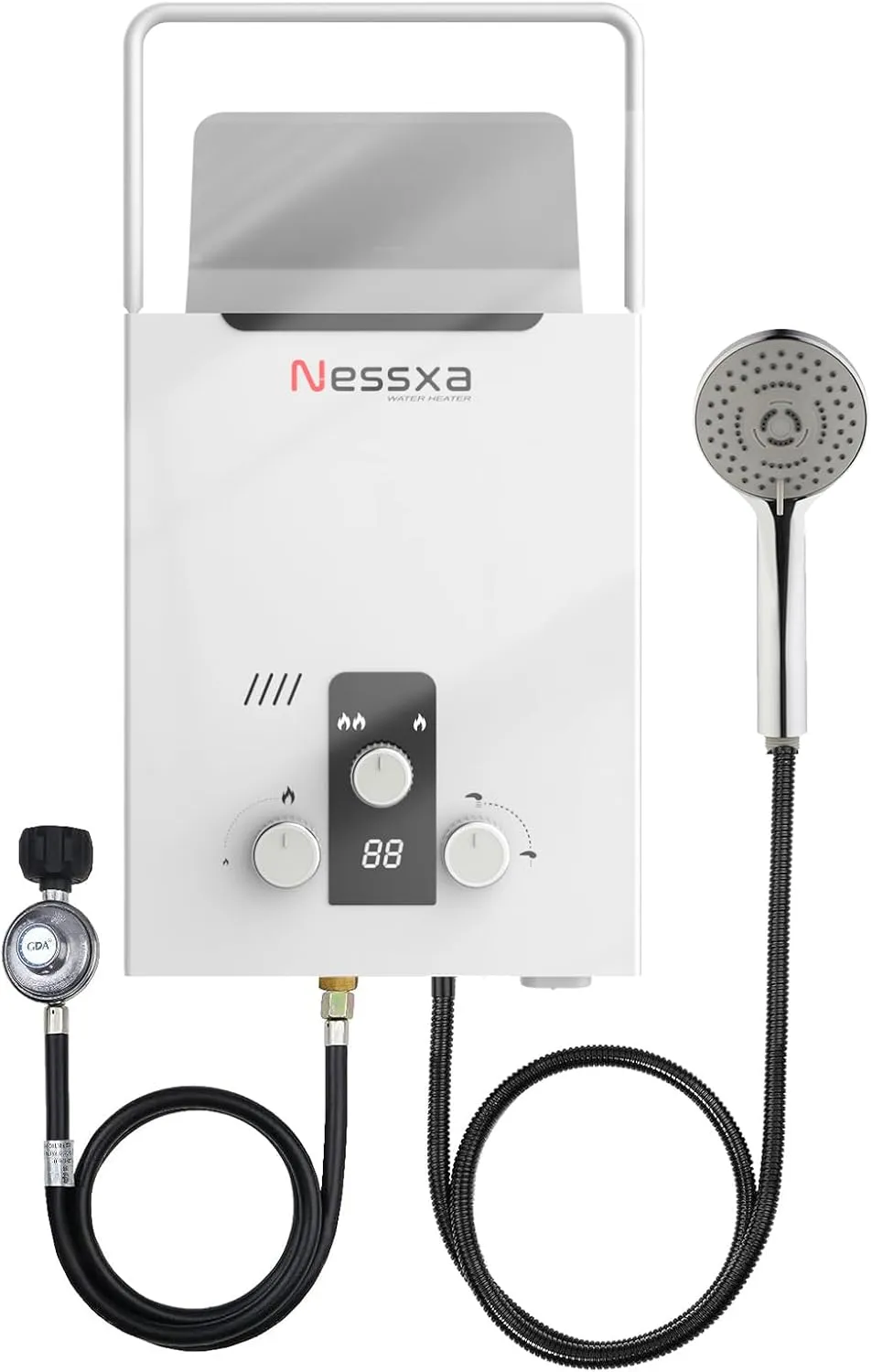 Tankless Water Heater Propane, 2.11 GPM RV with Digital Display,8L Portable Instant Hot Gas with Overheating Protection for Indoor and Camping,40,824 BTU