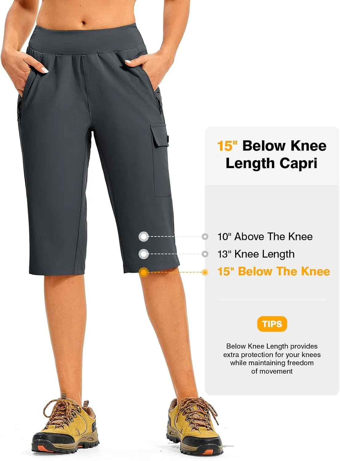 TBMPOY Womens 15" Long Hiking Shorts Below Knee Length Cargo Capri Bermuda Water Resistant Lightweight Stretch 3 Pockets