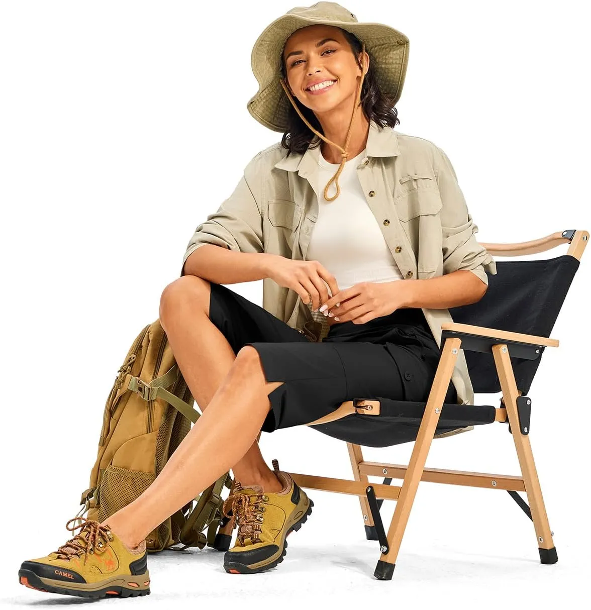 TBMPOY Womens 15" Long Hiking Shorts Below Knee Length Cargo Capri Bermuda Water Resistant Lightweight Stretch 3 Pockets