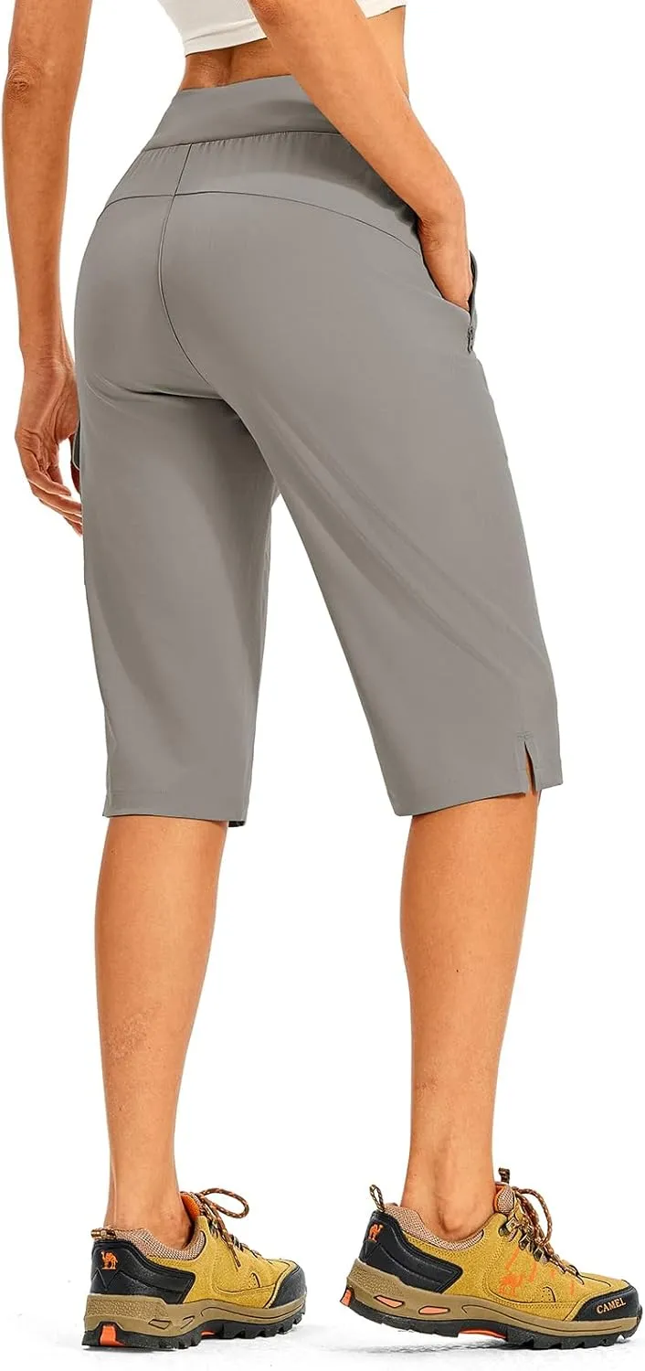 TBMPOY Womens 15" Long Hiking Shorts Below Knee Length Cargo Capri Bermuda Water Resistant Lightweight Stretch 3 Pockets