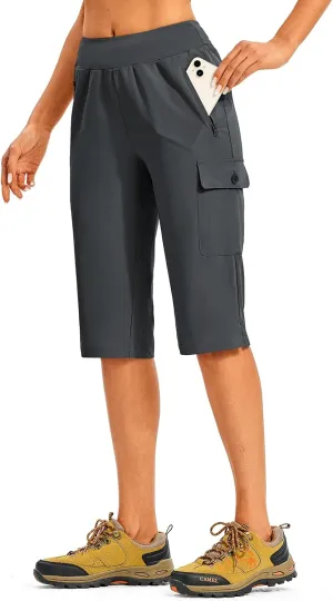 TBMPOY Womens 15" Long Hiking Shorts Below Knee Length Cargo Capri Bermuda Water Resistant Lightweight Stretch 3 Pockets