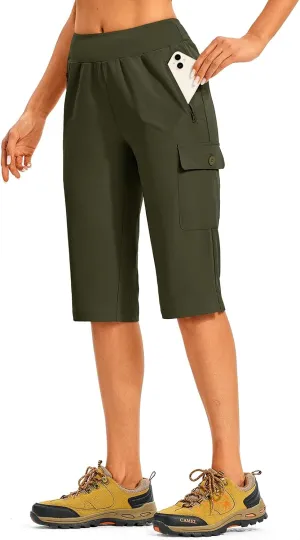TBMPOY Womens 15" Long Hiking Shorts Below Knee Length Cargo Capri Bermuda Water Resistant Lightweight Stretch 3 Pockets