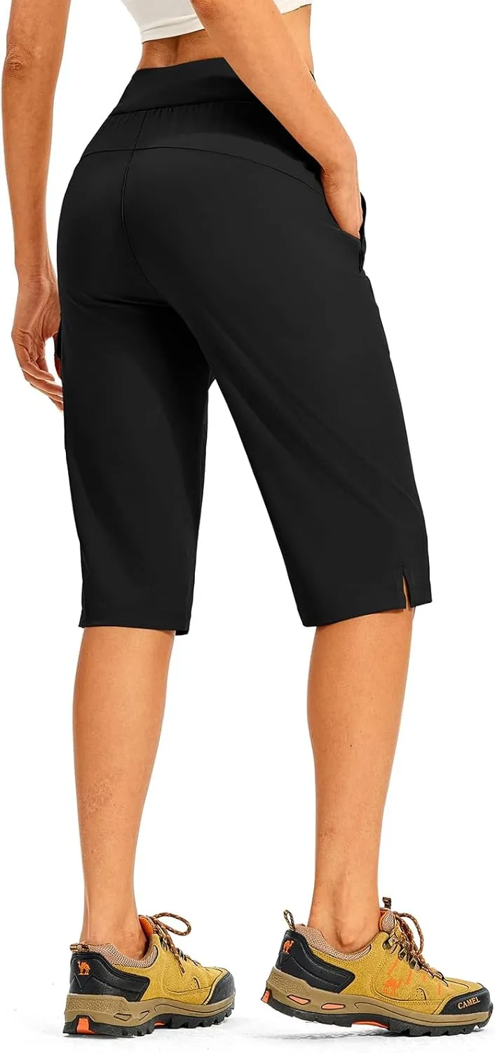 TBMPOY Womens 15" Long Hiking Shorts Below Knee Length Cargo Capri Bermuda Water Resistant Lightweight Stretch 3 Pockets
