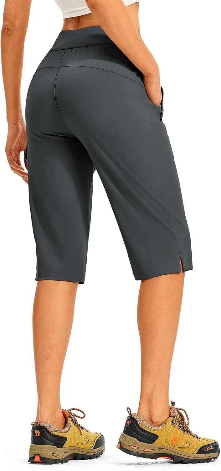 TBMPOY Womens 15" Long Hiking Shorts Below Knee Length Cargo Capri Bermuda Water Resistant Lightweight Stretch 3 Pockets