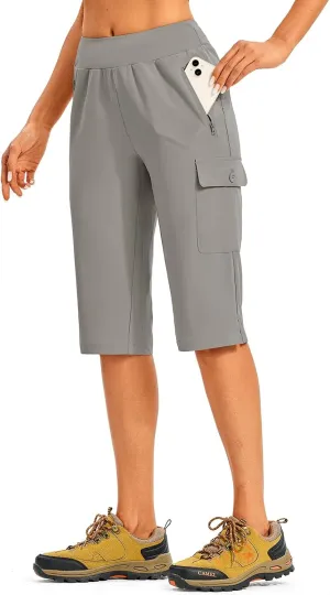 TBMPOY Womens 15" Long Hiking Shorts Below Knee Length Cargo Capri Bermuda Water Resistant Lightweight Stretch 3 Pockets