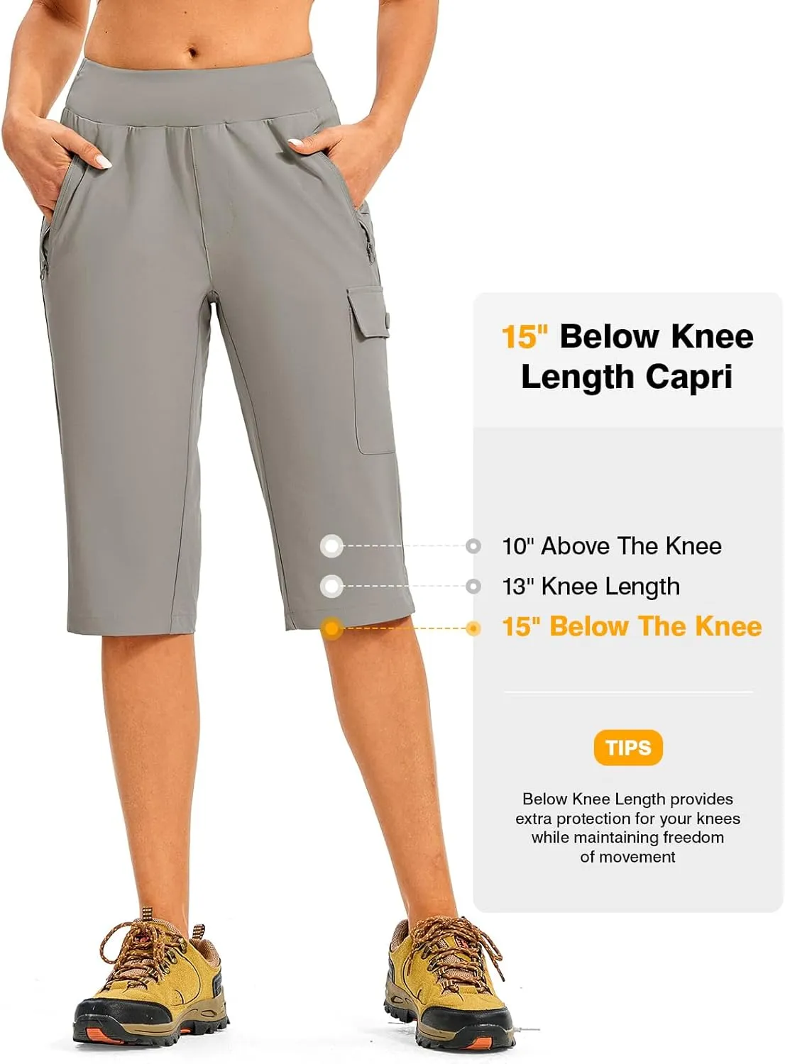 TBMPOY Womens 15" Long Hiking Shorts Below Knee Length Cargo Capri Bermuda Water Resistant Lightweight Stretch 3 Pockets