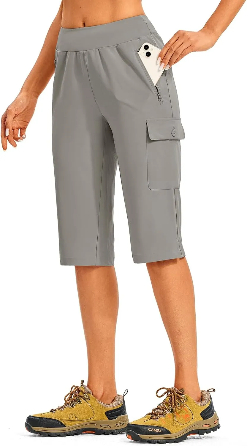 TBMPOY Womens 15" Long Hiking Shorts Below Knee Length Cargo Capri Bermuda Water Resistant Lightweight Stretch 3 Pockets