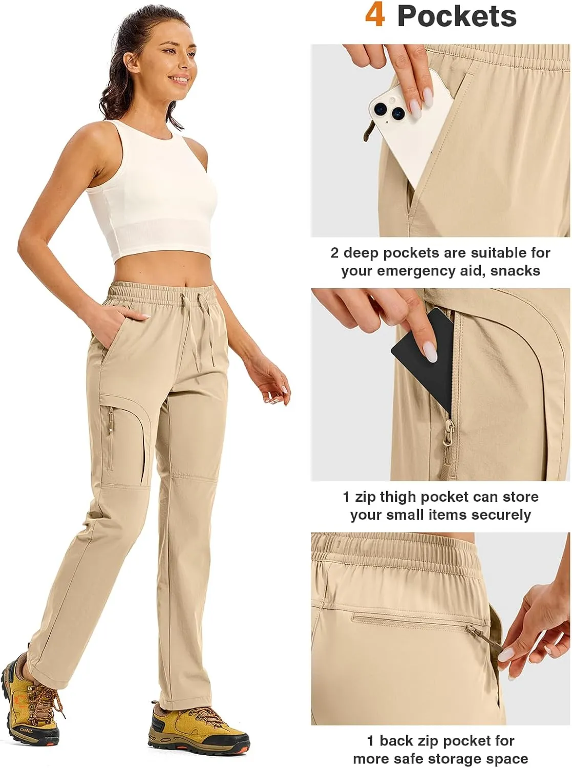 TBMPOY Women's Hiking Pants Water Resistant Lightweight Quick Dry Cargo Travel Fishing Work Camping Pant with 4 Pockets