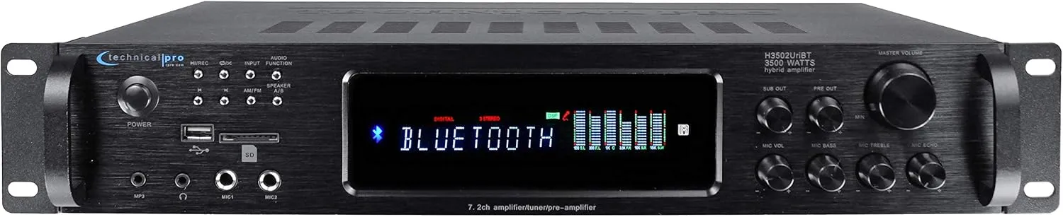 Technical Pro Digital Hybrid Amplifier, Preamp Tuner, USB, Bluetooth, FM Radio, IPod/IPhone Compatible, Recorder, Removable Ears, Wireless Remote