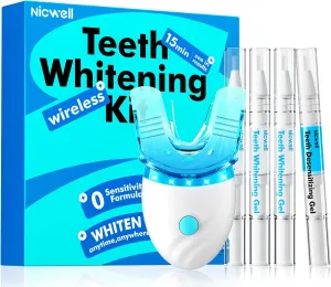 Teeth Whitening Kit for Sensitive Tooth: Nicwell White Teeth with LED Light, 35% Carbamide Peroxide Gel Pen Dental Mouth Tray Storage Case, Professional Oral Care Whitener Product for Home Work Travel
