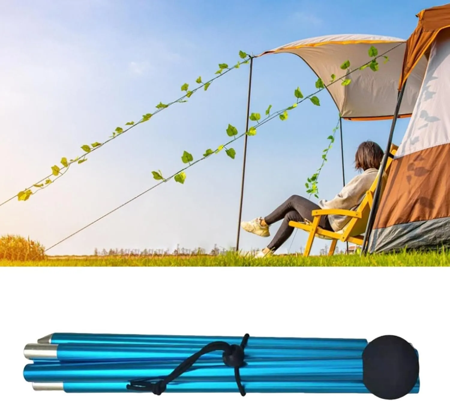 Tent Pole Tent Rod Bracket Five Sections Multifunctional Support Shelter Building 2M Tarp Pole