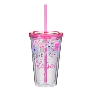 Thankful, Grateful, Blessed Plastic Tumbler
