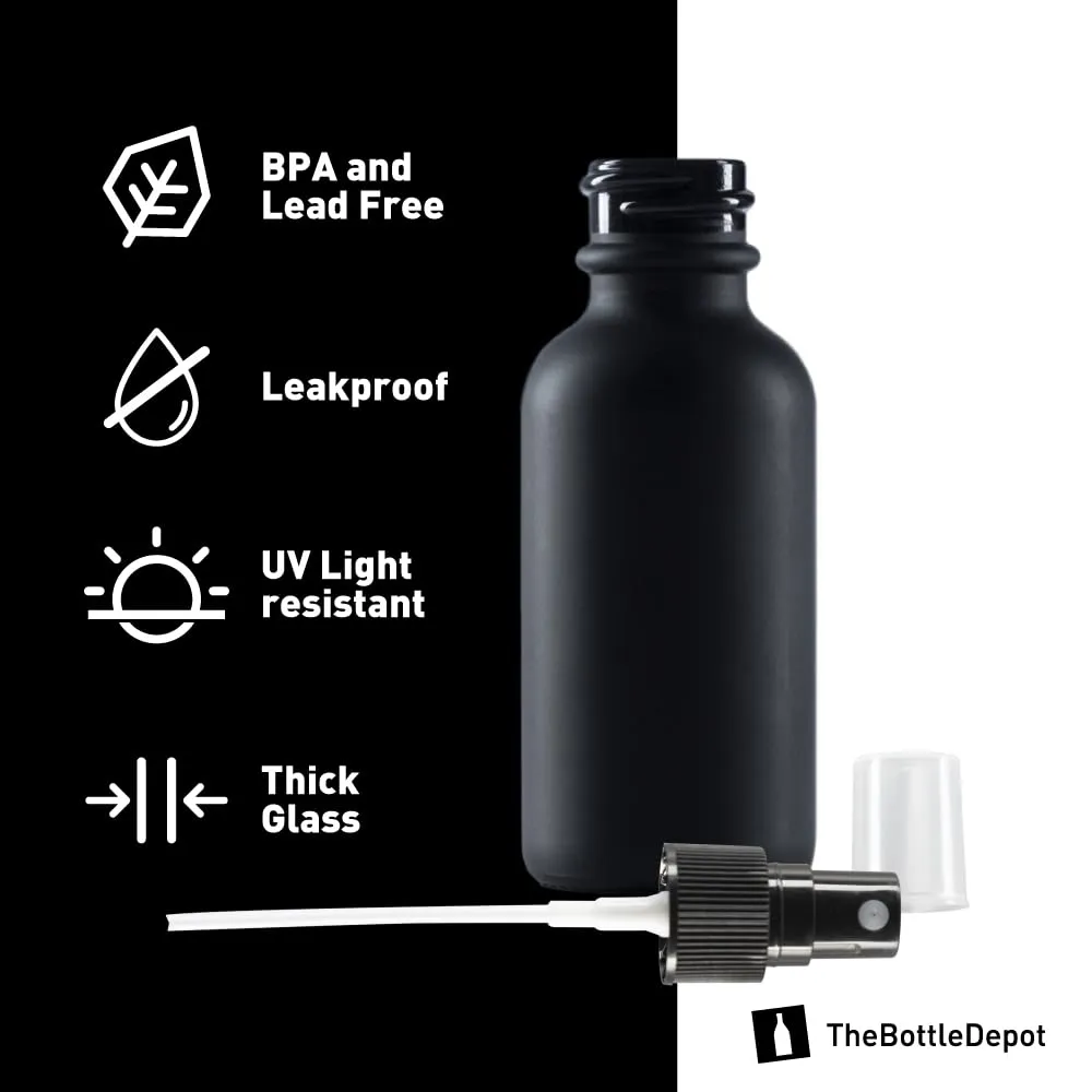 The Bottle Depot - 24 Pack - 1 oz Glass Spray Bottle - Black Frosted - 20-400 Neck Finish - Boston Round Bottles - UV Rays Protection
