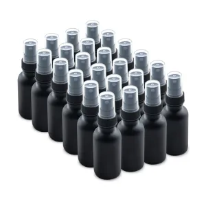 The Bottle Depot - 24 Pack - 1 oz Glass Spray Bottle - Black Frosted - 20-400 Neck Finish - Boston Round Bottles - UV Rays Protection