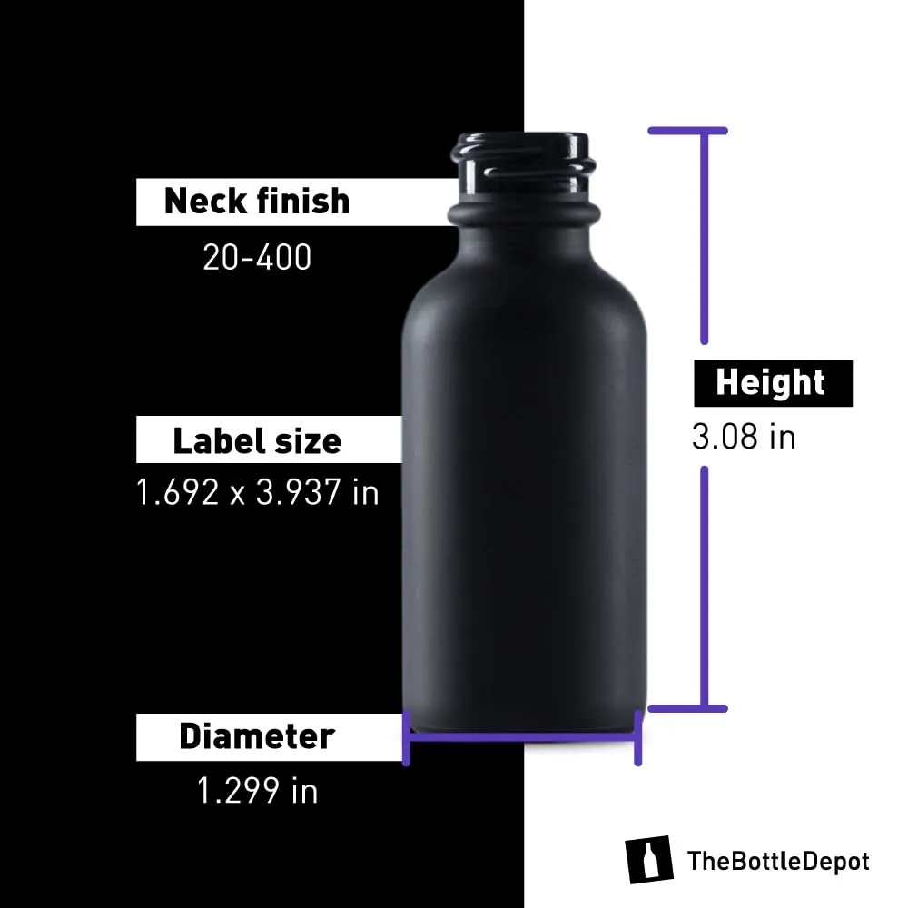 The Bottle Depot - 24 Pack - 1 oz Glass Spray Bottle - Black Frosted - 20-400 Neck Finish - Boston Round Bottles - UV Rays Protection