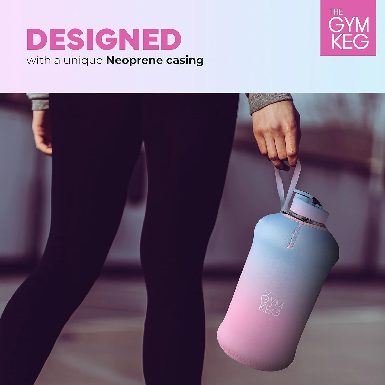 THE GYM KEG Sports Water Bottle Insulated | Half Gallon | Carry Handle | Big Water Jug For Sport | Large Reusable Water Bottles | Ecofriendly, Tritan BPA Free Plastic, Leakproof (Cotton Candy, 2.2 L)
