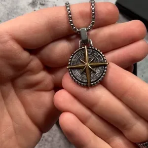THE STAR - SILVER /GOLD MEN'S COMPASS WATERPROOF NECKLACE