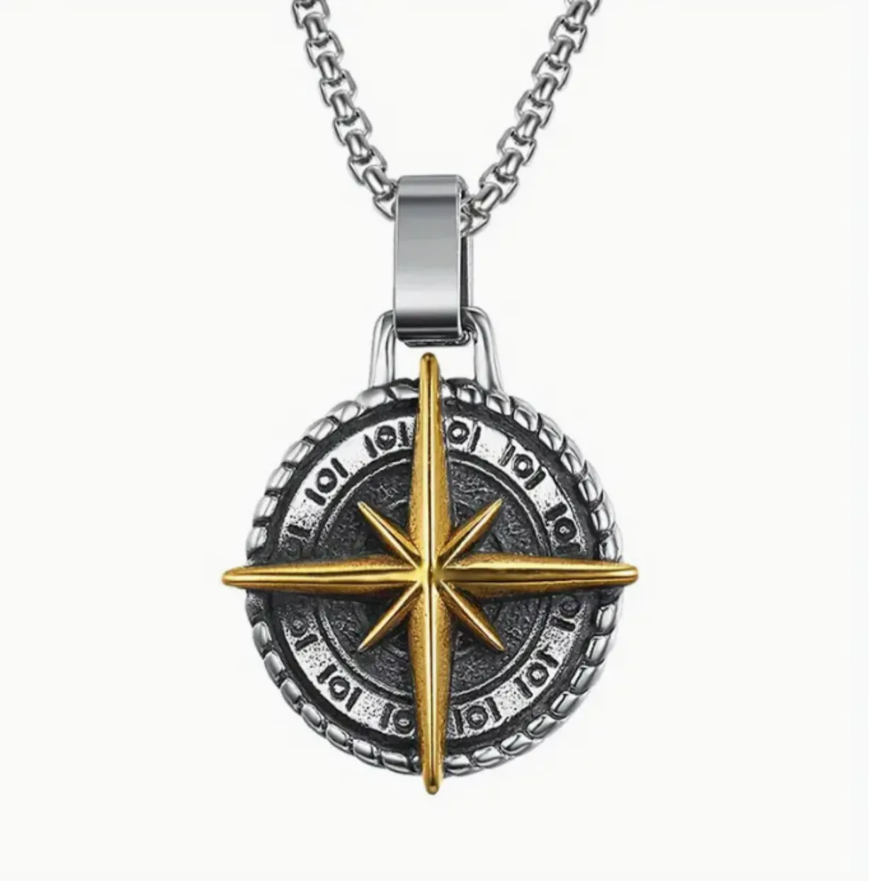 THE STAR - SILVER /GOLD MEN'S COMPASS WATERPROOF NECKLACE