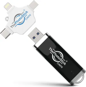 ThePhotoStick® Omni 128GB - Secure Photo & Video Backup and Transfer | Digital File Organization | USB & Multiport Connection for Phones, Tablets and Computers | Portable Memory | External Storage