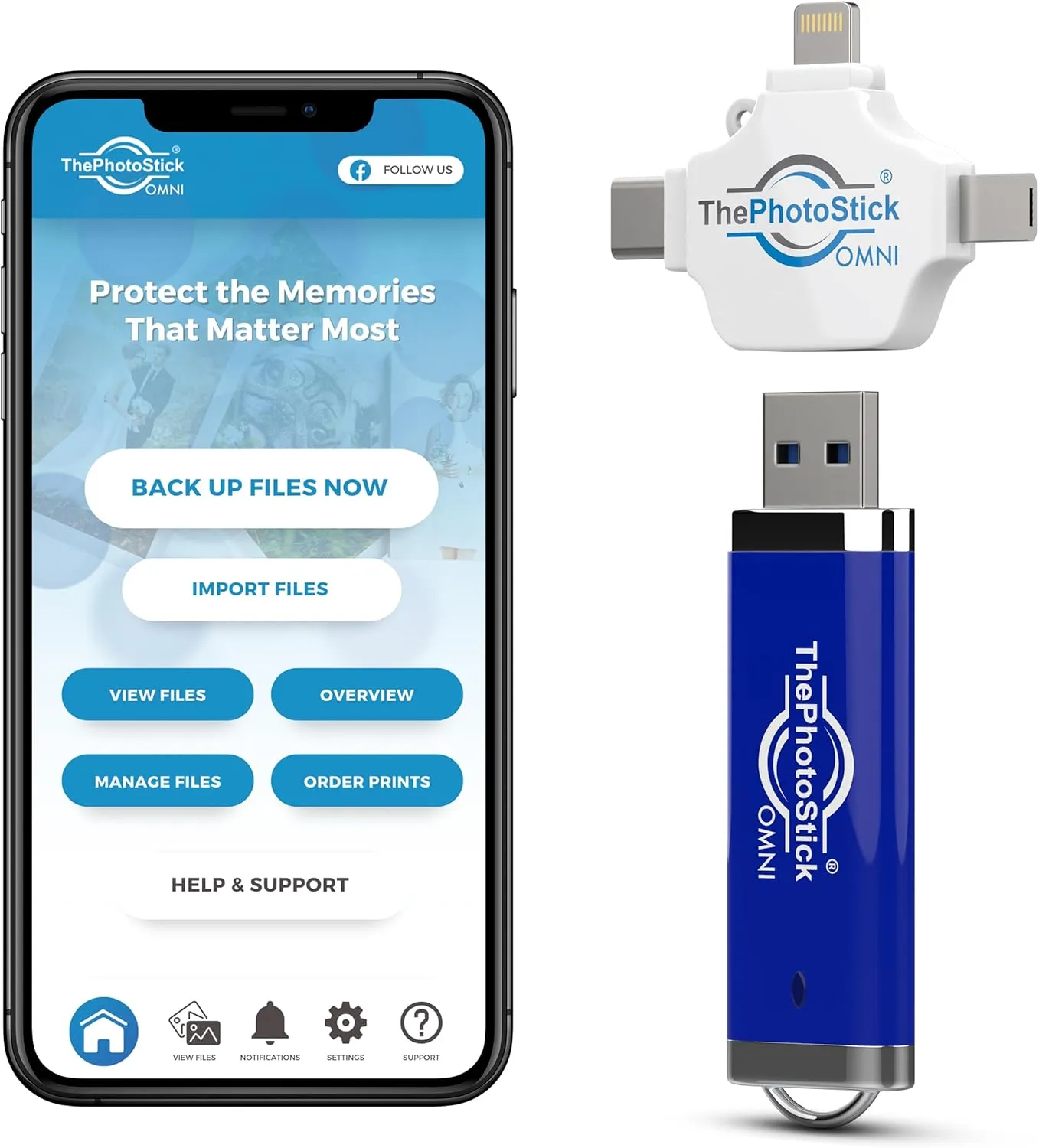 ThePhotoStick® Omni 256GB   Protective Case | Secure Photo & Video Backup and Transfer | Digital File Organization | USB & Multiport Connection for Phones, Tablets and Computers | Water Resistant Case