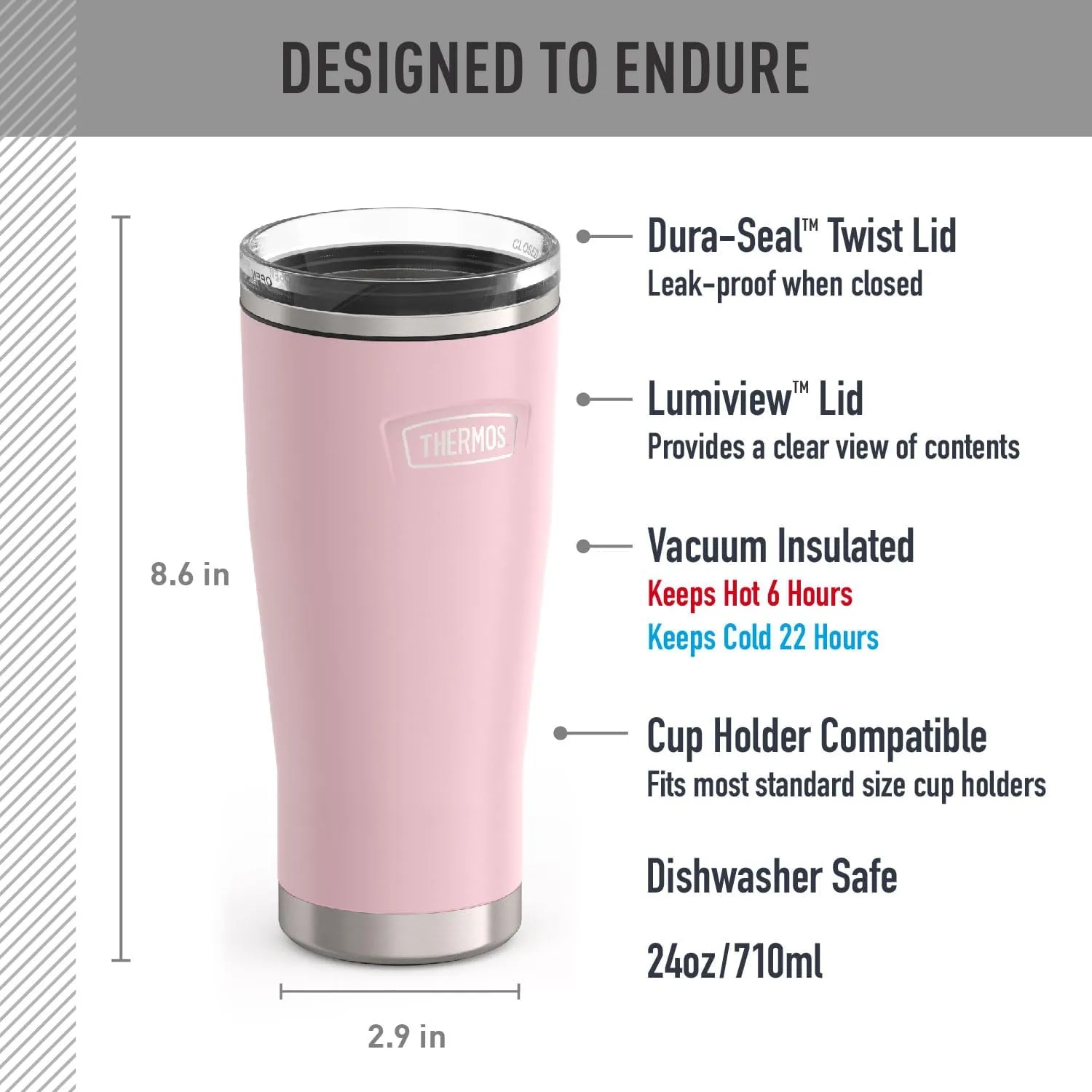 THERMOS ICON SERIES, Stainless Steel Cold Tumbler, 24 Ounce, Glacier