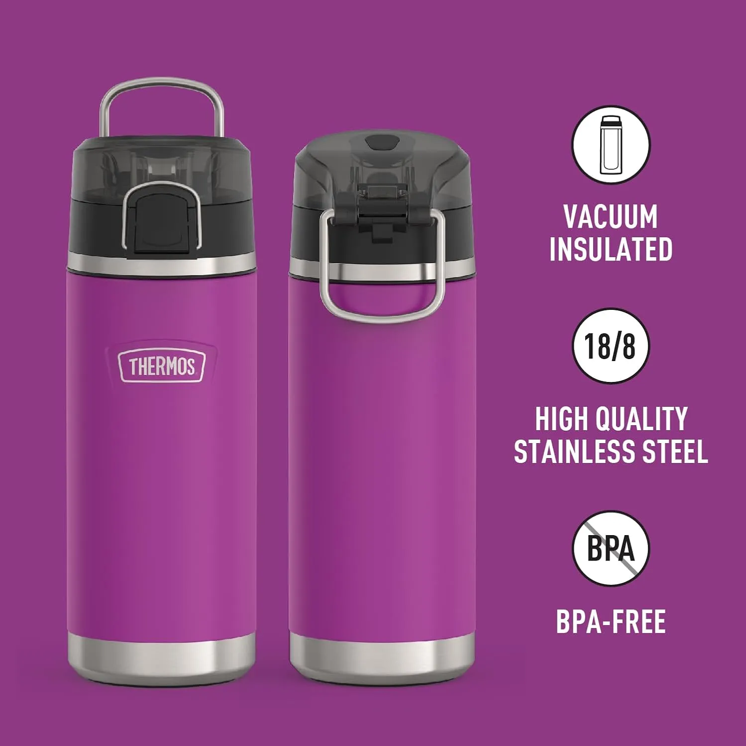 THERMOS ICON SERIES, Water Bottle with Spout - 18 Ounce, Plum - Stainless Steel Vacuum Insulated Water Bottle with Lid