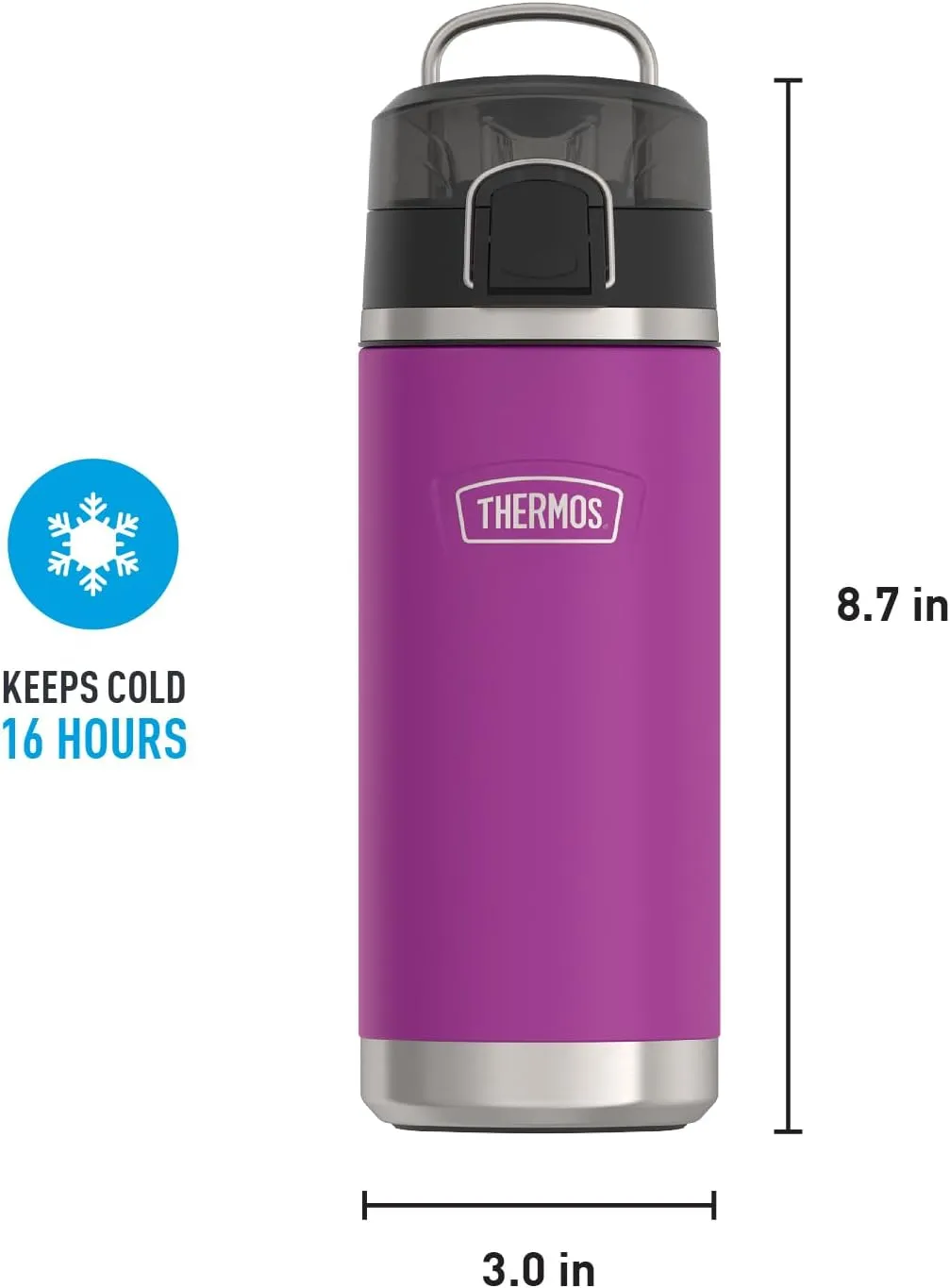 THERMOS ICON SERIES, Water Bottle with Spout - 18 Ounce, Plum - Stainless Steel Vacuum Insulated Water Bottle with Lid