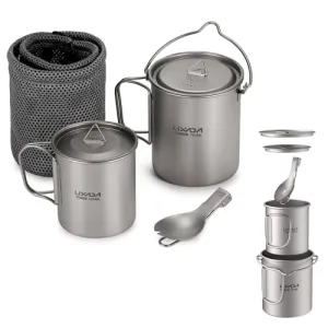 Titanium Camping Cookware w/ Folding Spork,750ml Camping Titanium Pot & Coffee Mug