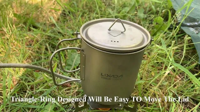Titanium Camping Cookware w/ Folding Spork,750ml Camping Titanium Pot & Coffee Mug