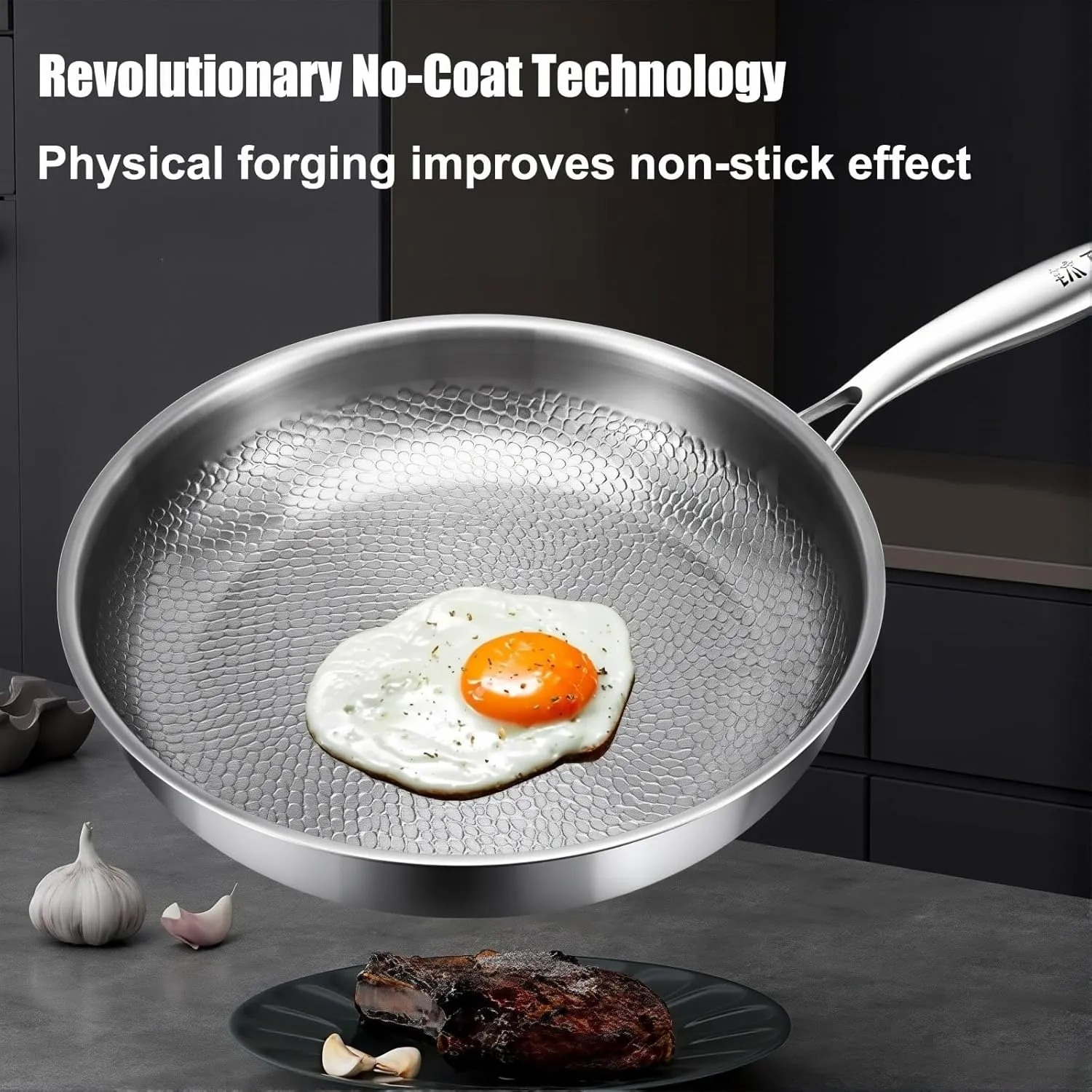 Titanium Hammered Pan Pro with Lid, Multifunctional Ultra-Durable Scratch-Resistant Non Stick, Even Heating For Cooking (L)