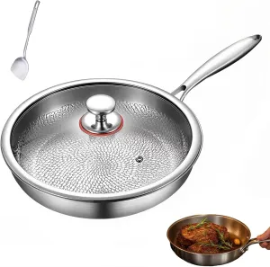 Titanium Hammered Pan Pro with Lid, Multifunctional Ultra-Durable Scratch-Resistant Non Stick, Even Heating For Cooking (L)