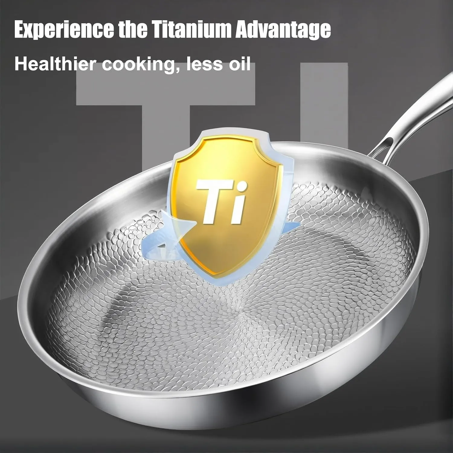 Titanium Hammered Pan Pro with Lid, Multifunctional Ultra-Durable Scratch-Resistant Non Stick, Even Heating For Cooking (L)
