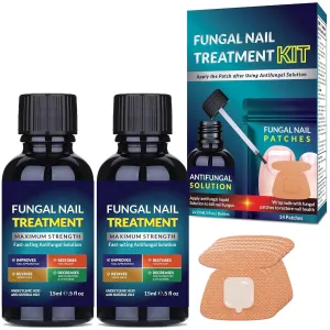 Toenail Treatment Liquid and Patches: Fast Acting Kit for Nail Repair - Extra Strength Solution for Damaged Thick Discolored Cracked Nails - Overnight Toe Finger Nail Renewal Patch