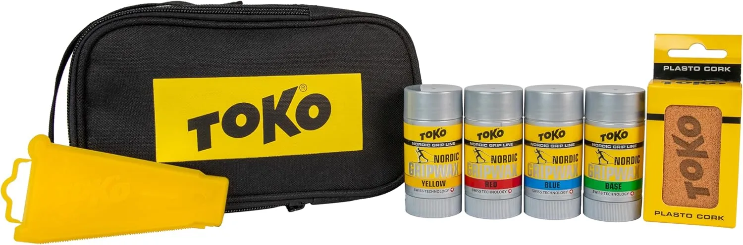 TOKO Grip Wax Kit for Cross Country Skis - Multi-Temp Nordic Gripwax (4 ct), Multipurpose Scraper & Plasto Cork