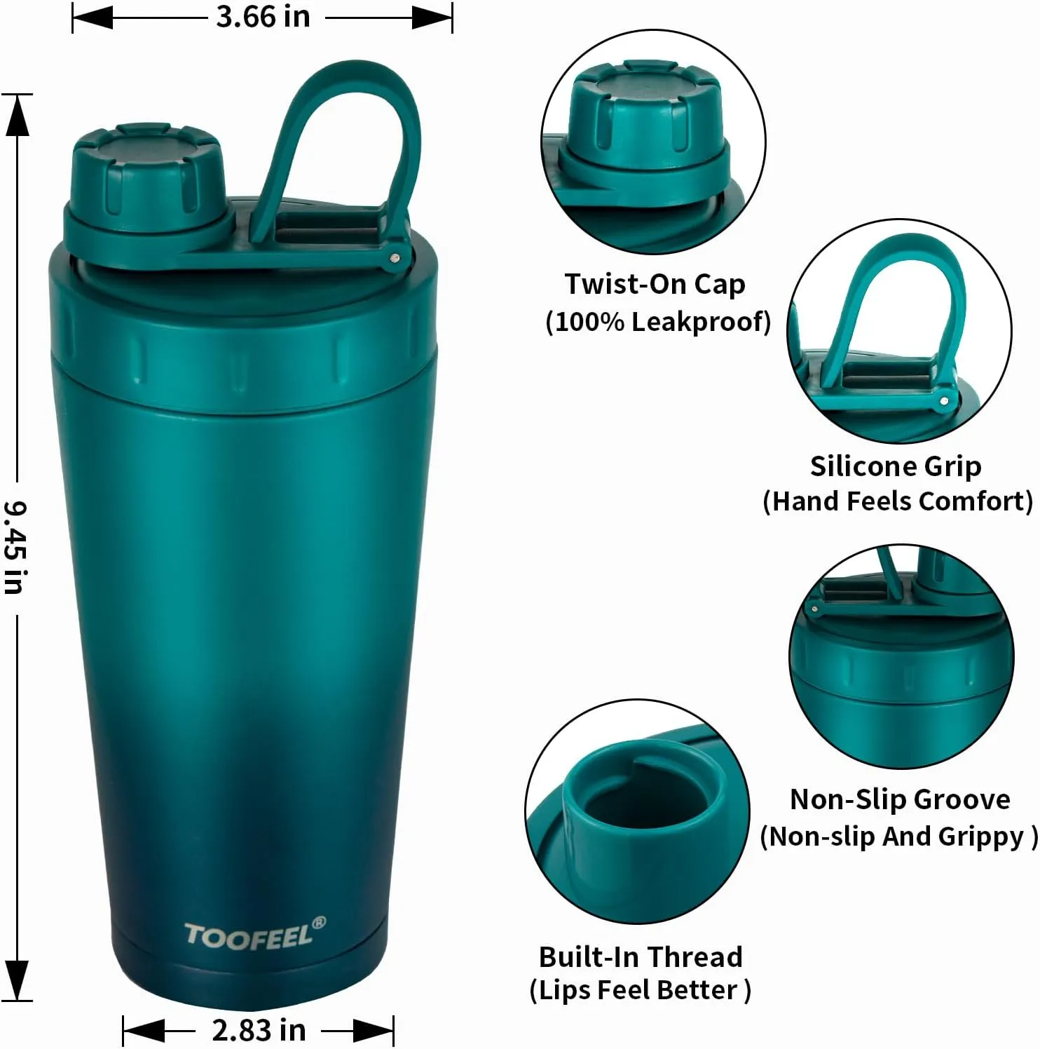 TOOFEEL Protein Shaker Bottle 20 oz - Double Walled Insulated Vacuum Shaker Cups for Protein Shakes, Keeps Cold/Hot, Metal Stainless Steel Water Bottle, Preworkout Gym Shaker Bottle