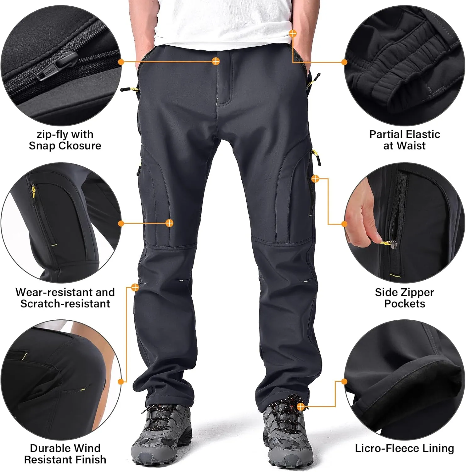 Toomett Men's hiking Snow Pants Skiing Winter Insulated Fleece lined Outdoor Water Repellent camping,walking,fishing