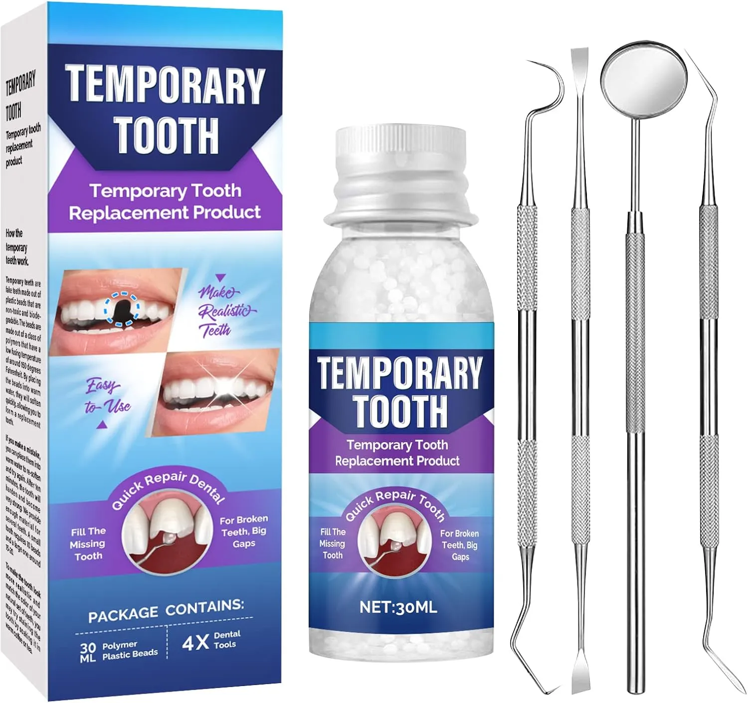 Tooth Filling Repair Kit, Moldable Tooth Repair Kit for Men and Women, Regain Your Confident Smile