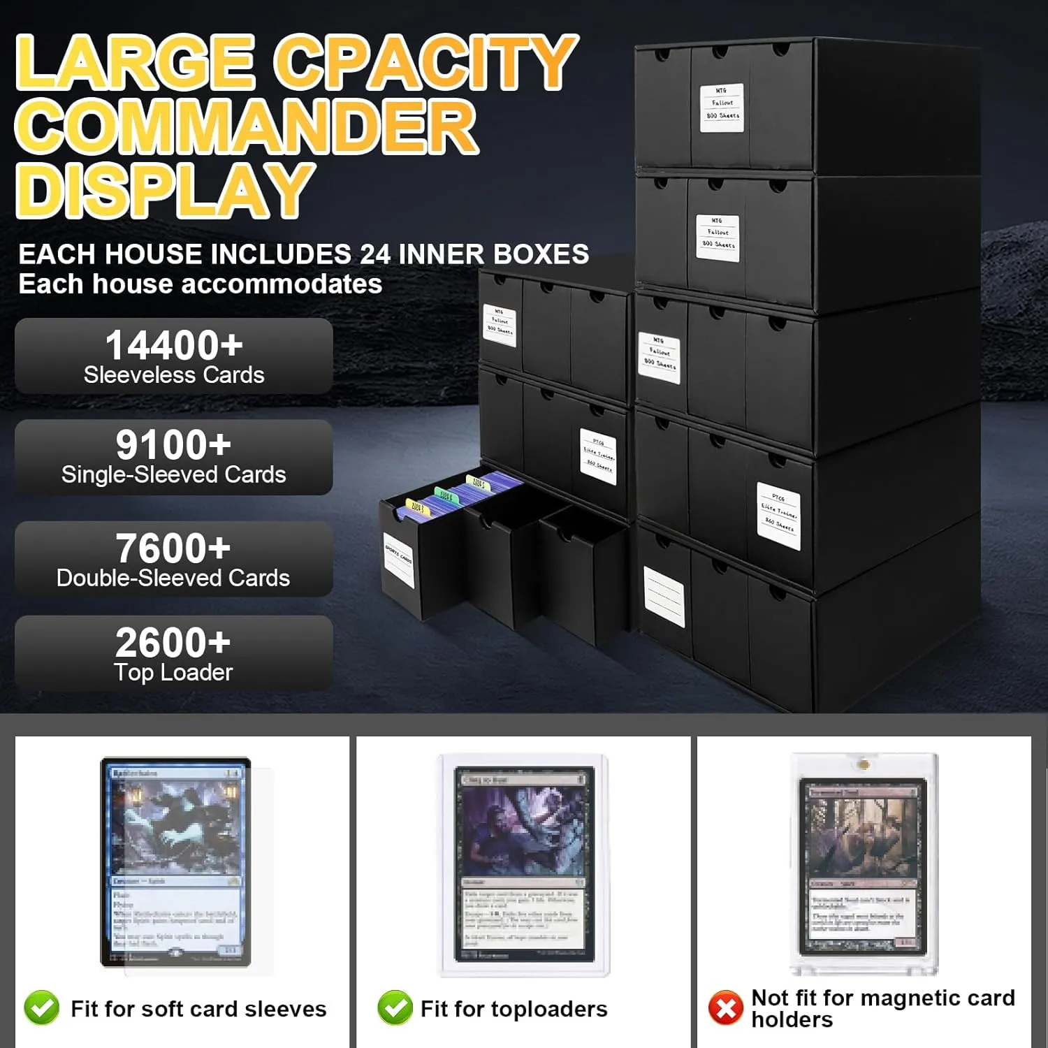Toploader Storage Box for 3" x 4" 35pt Rigid Card,Holds 2600  Toploaders,Trading Card Organizer with 24 Drawer Box,72 Dividers,3 Label and 5 Tapes,Perfect Top Loaders Holder and Sports Card Storage