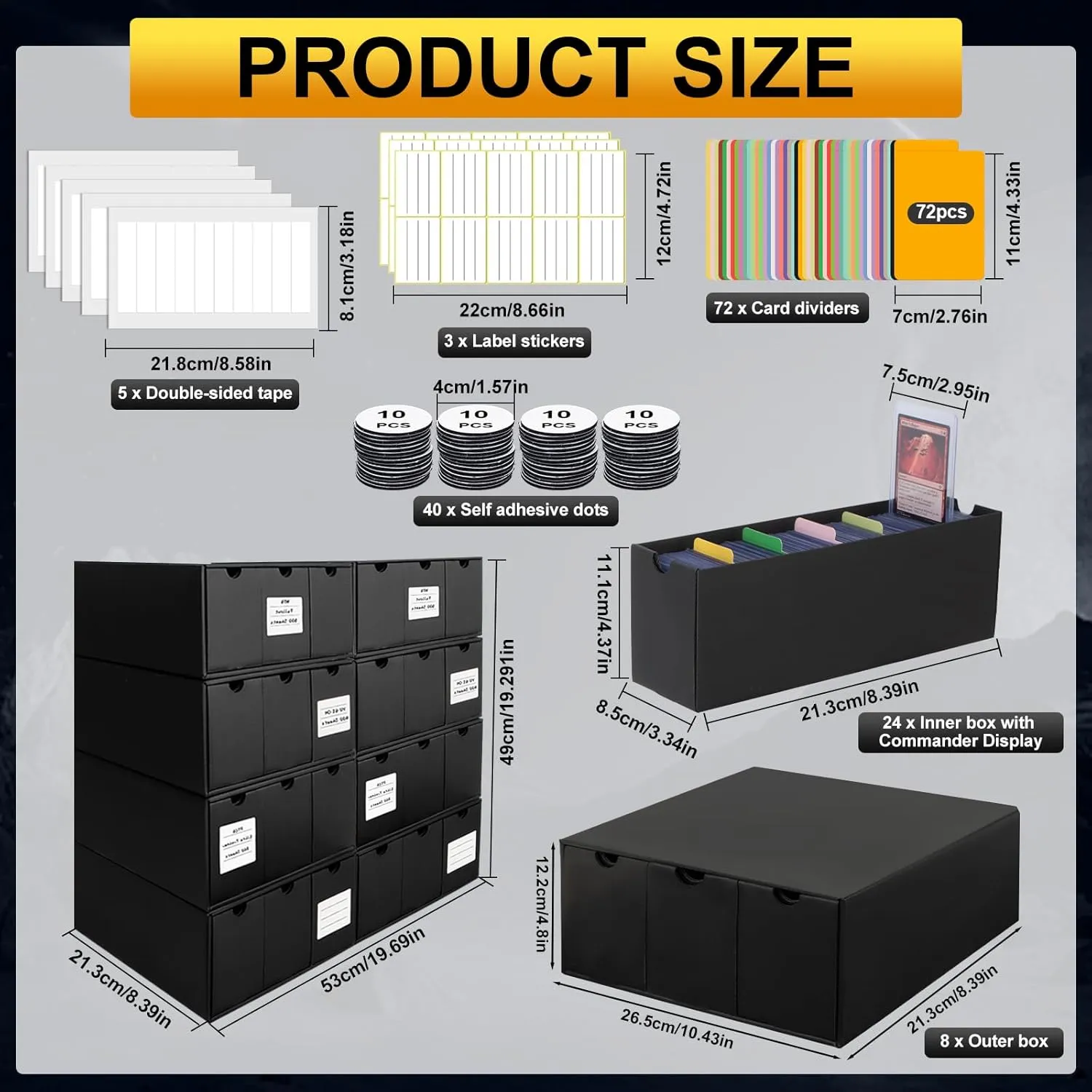 Toploader Storage Box for 3" x 4" 35pt Rigid Card,Holds 2600  Toploaders,Trading Card Organizer with 24 Drawer Box,72 Dividers,3 Label and 5 Tapes,Perfect Top Loaders Holder and Sports Card Storage