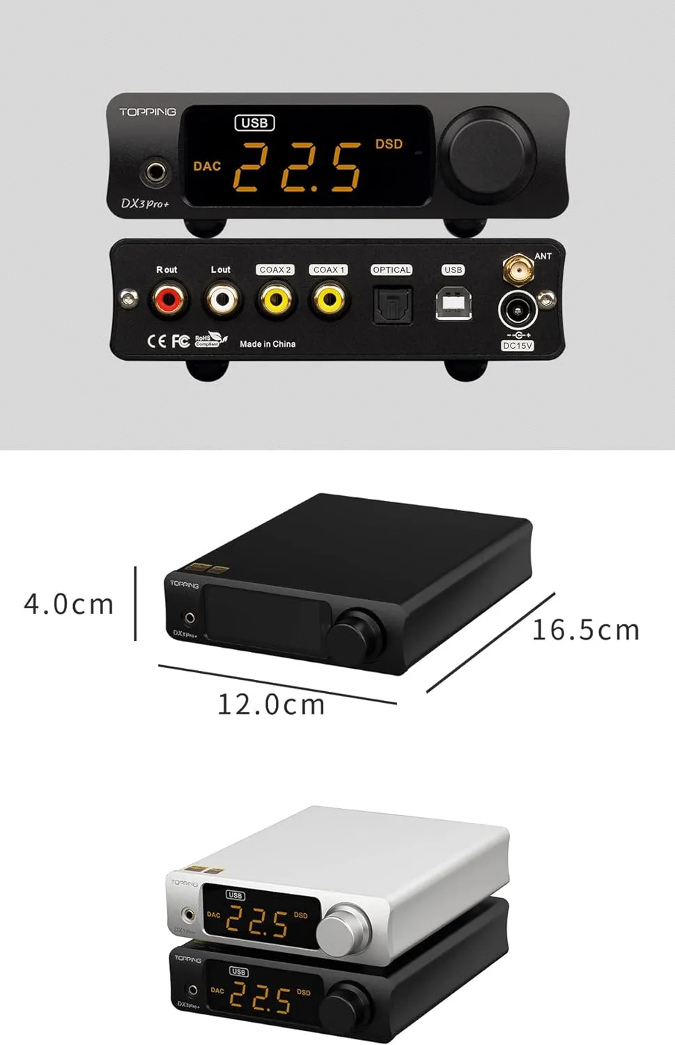 Topping DX3pro  LDAC Headphone Amplifier - ES9038Q2M XU208 NFCA Bluetooth5.0 Audio Decoder USB/Opt/Coax DAC AMP Pre Amplifier with Remote Control (Sliver)
