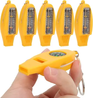 Topyond 5PCS 4-in-1 Outdoor Survival Kit - Compass, Thermometer, Magnifier, and Whistle for Travel, Camping, Hiking, and Climbing