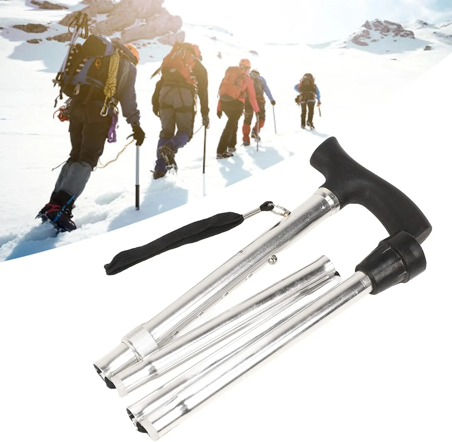 Topyond Walking Stick - 5 Section Folding Aluminum Alloy Rod with Anti-Skid Rubber Pad - Versatile Trekking Stick for Walking, Trekking, and Hiking(Silver)