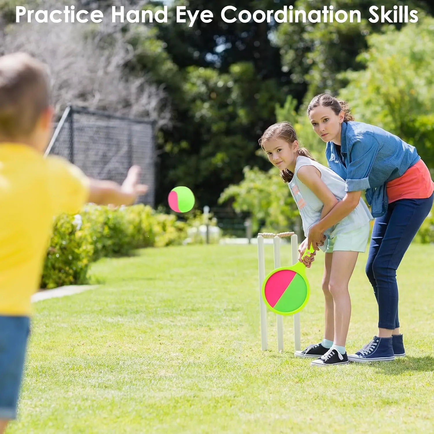 Toss Catch Ball Toys Set: Outdoor Games for Kids with 4 Paddles 4 Balls Outside Toys Beach Backyard Games Activities for Ages 3-12 (2Pack Orange)