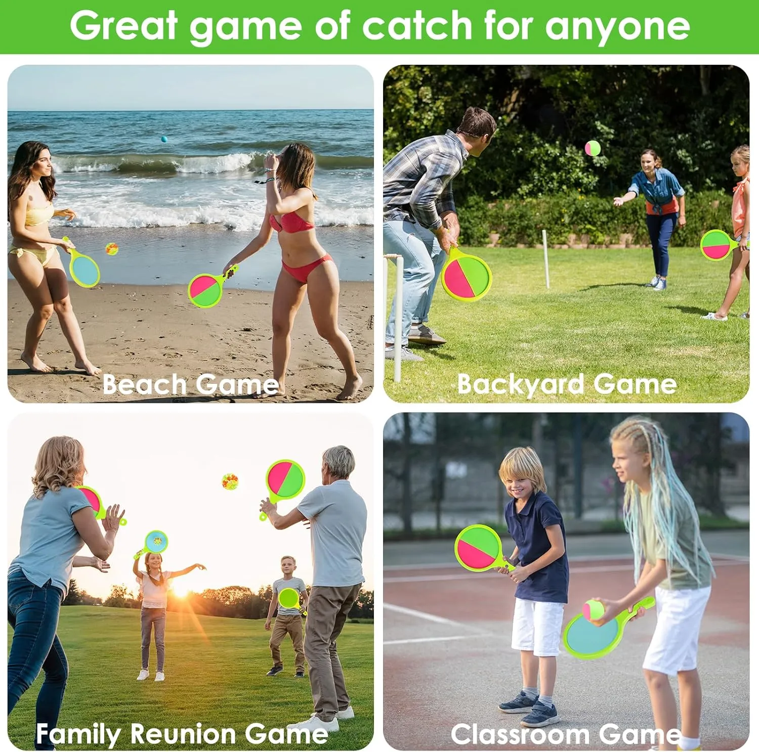 Toss Catch Ball Toys Set: Outdoor Games for Kids with 4 Paddles 4 Balls Outside Toys Beach Backyard Games Activities for Ages 3-12 (2Pack Orange)