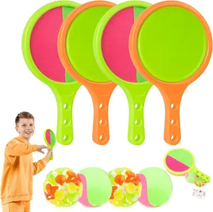 Toss Catch Ball Toys Set: Outdoor Games for Kids with 4 Paddles 4 Balls Outside Toys Beach Backyard Games Activities for Ages 3-12 (2Pack Orange)
