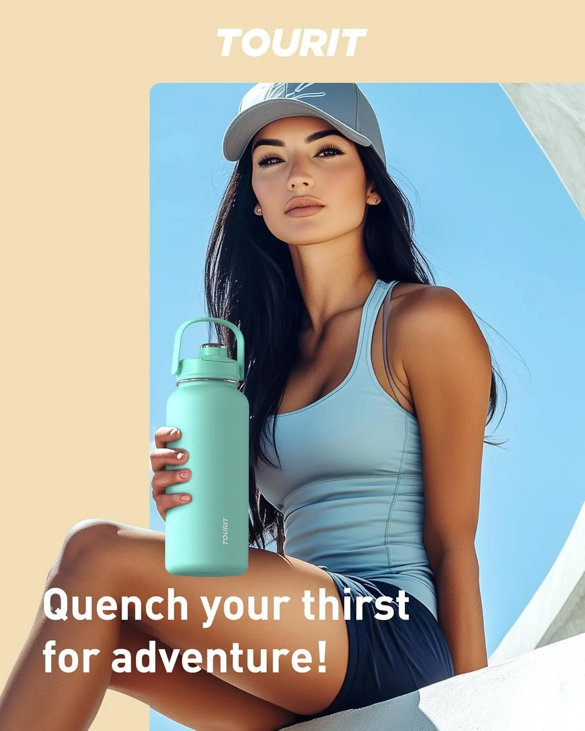 TOURIT 24 oz Insulated Water Bottle, Stainless Steel Sports Water Bottles With Top Handle, Double-Wall Travel Thermal Water Flask, BPA Free Leakproof Thermos Bottle for Sports and Travel,Cloud Blue
