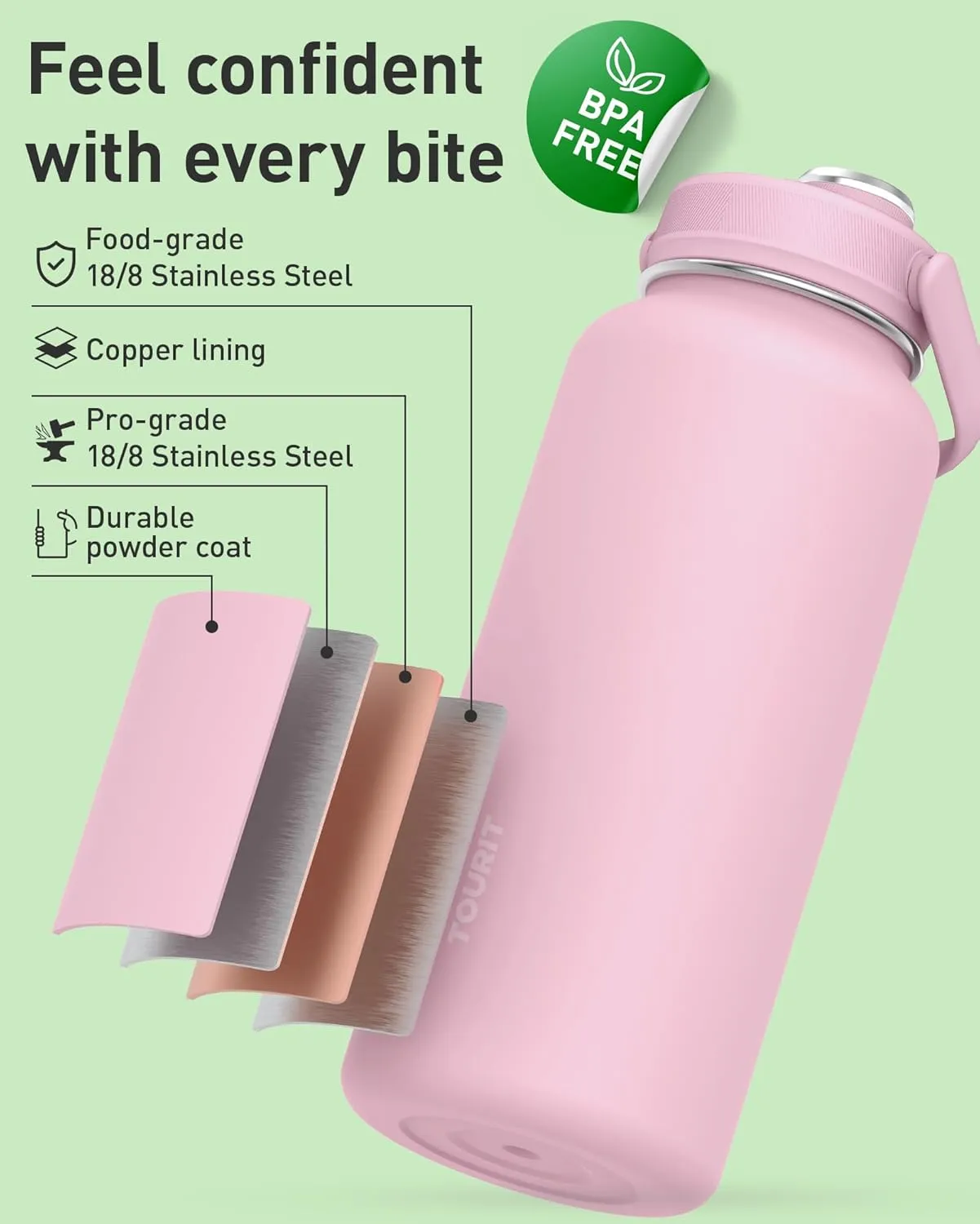 TOURIT 24 oz Insulated Water Bottle, Stainless Steel Sports Water Bottles With Top Handle, Double-Wall Travel Thermal Water Flask, BPA Free Leakproof Thermos Bottle for Sports and Travel,Cloud Blue