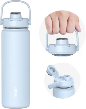 TOURIT 24 oz Insulated Water Bottle, Stainless Steel Sports Water Bottles With Top Handle, Double-Wall Travel Thermal Water Flask, BPA Free Leakproof Thermos Bottle for Sports and Travel,Cloud Blue