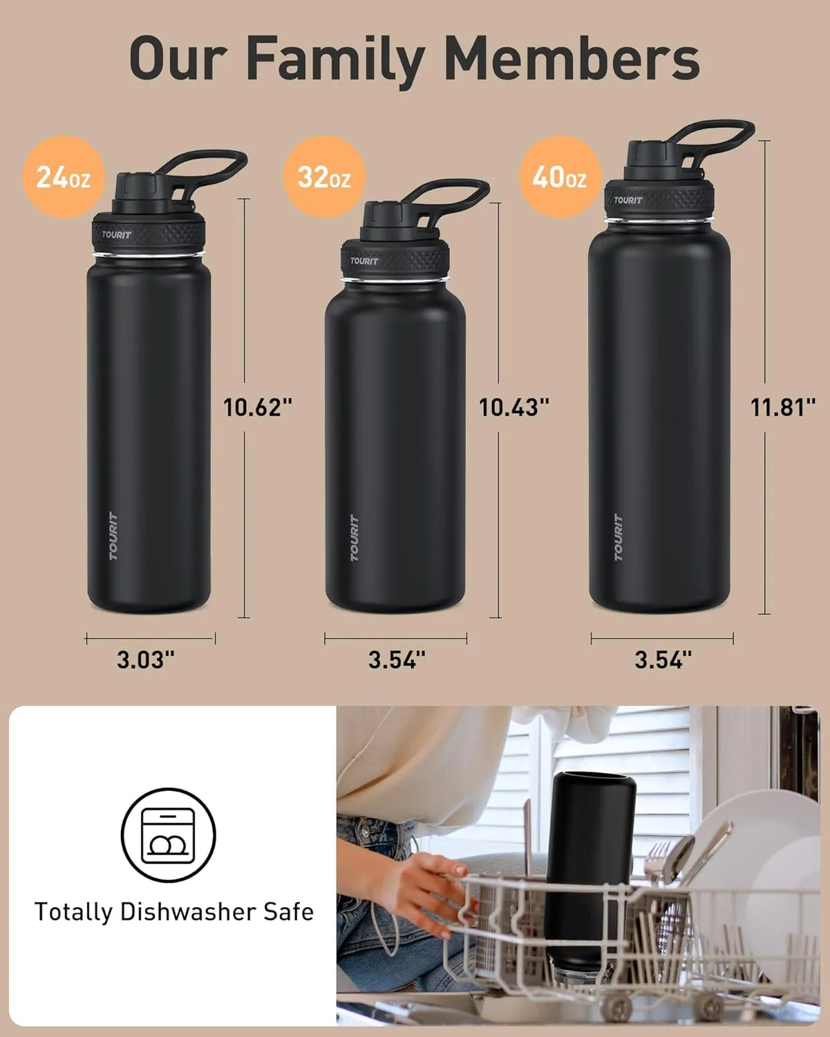 TOURIT 24 oz Insulated Water Bottle, Stainless Steel Sports Water Bottles With Top Handle, Double-Wall Travel Thermal Water Flask, BPA Free Leakproof Thermos Bottle for Sports and Travel,Cloud Blue