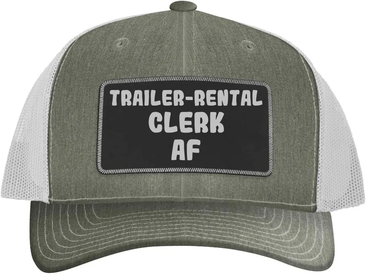 Trailer-Rental Clerk AF - Leather Black Patch Engraved Trucker Hat